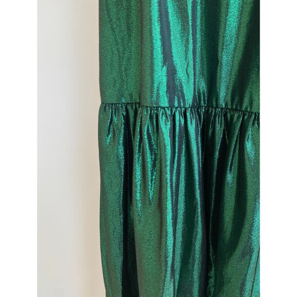 NWT JCrew Tiered Maxi Skirt in Metallic Lamé Dark Spruce Green size S - Picture 4 of 11